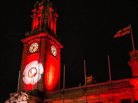 South Shields Town Hall has been lit up in honour of our fallen war heroes. Image courtesy of Kevin Ho Photography