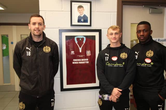 From left to right, South Shields FC Foundation manager Steve Camm and players Ursene Mouanda, Daniel Wright and Blair Adams.