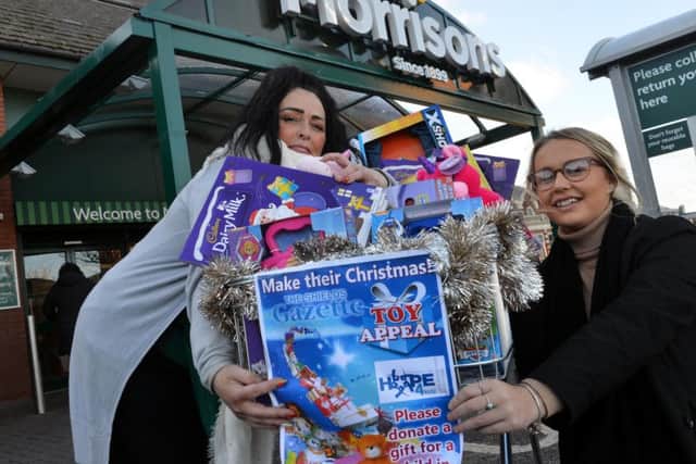 Shields Gazette Toy Appeal 2018 with Morrisons Wendy Kassim and Hope 4 Kidz Shannon Crowder (R)