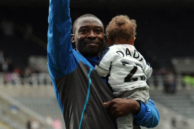Shola Ameobi after making his final appearance for Newcastle in 2014.