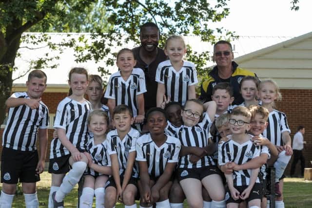 Shola Ameobi with schoolchildren at a Newcastle United Foundation event. (Pic: Serena Taylor/NUFC)