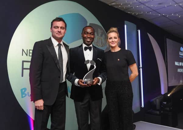 Steve Harper, Andy Cole and Gabby Logna at the Newcastle United Foundation's 10 Year Anniversary Dinner. (Pic: Serena Taylor/NUFC)