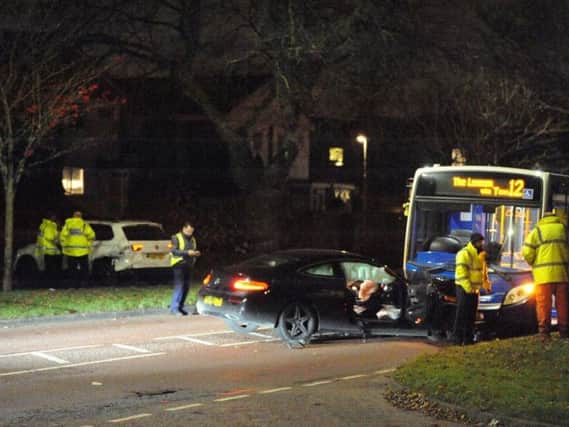 The collision involved a number 12 Stagecoach service, a black Merc and a white SUV.
