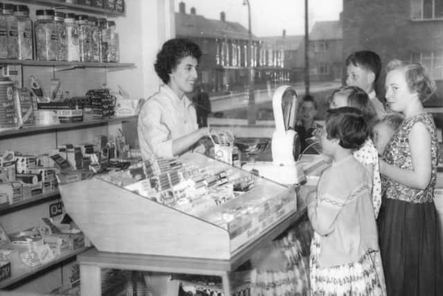 Visiting the Brockley Whins sweet shop in 1962.