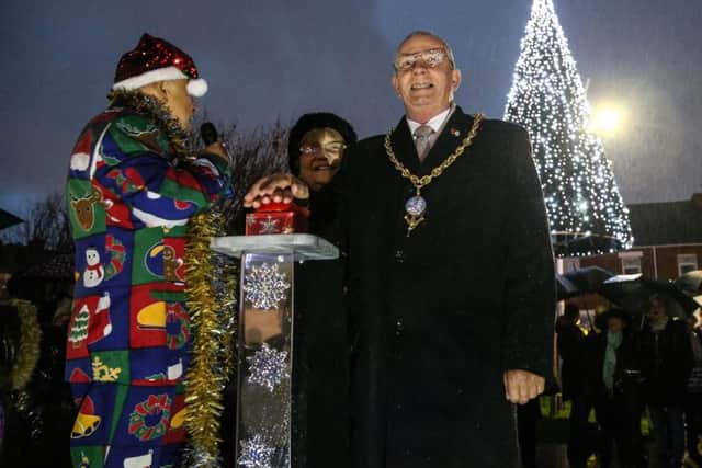 Deputy Mayor of South Tyneside, Councillor Norman Dick does the honours at Hebburn Christmas lights switch on. Picture by Tom Banks