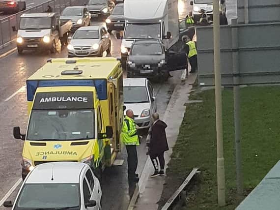 Emergency services on scene of crash in South Shields this morning.