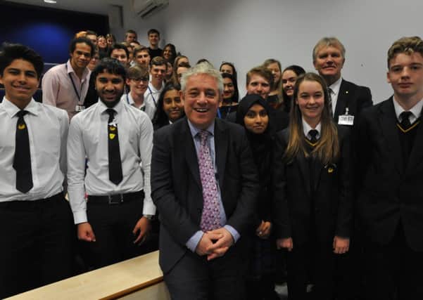 House of Commons speaker John Bercow MP talking to students at Harton Technology Academy, South Shields.