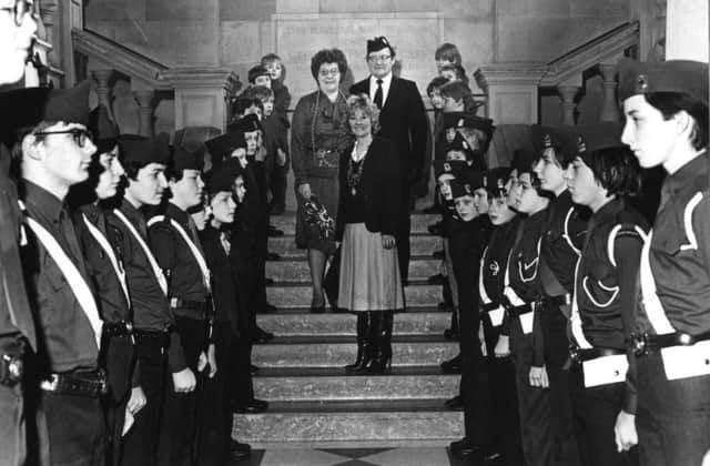 South Shields Boys Brigade form a guard of honour for the Mayor and Mayoress of South Tyneside in 1983.
