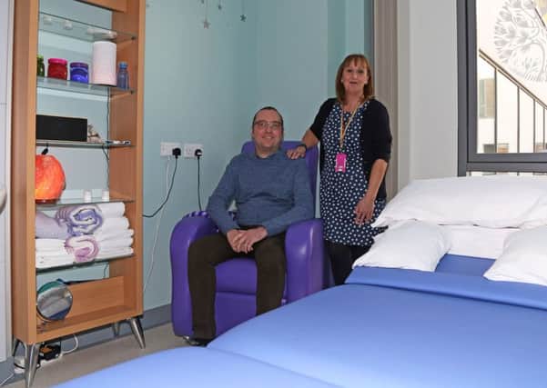 Robert Allen in the Complementary Therapy Suite with Angela Jackson.