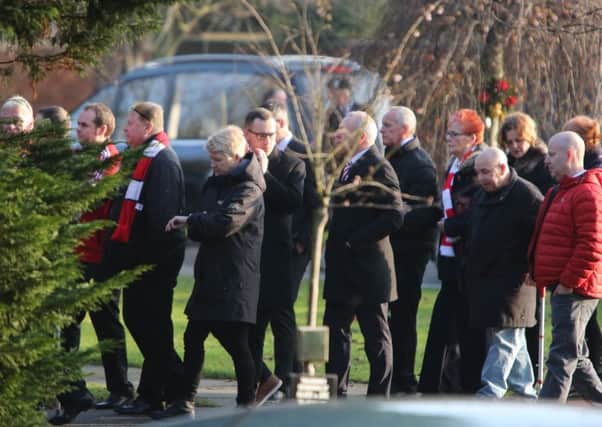 Sunderland AFC club officials and former players including Kevin Ball turned out to pay their respects to Sunderland AFC fan Keith Charlton.