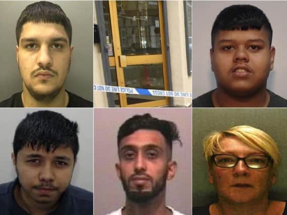 The gang who will be sentenced for the jewellery raid, clockwise, from top right, Shah Almaruf, Samantha Farrell-Blake, Shahzad Farooq, Ali Askhor and Usman Khan.