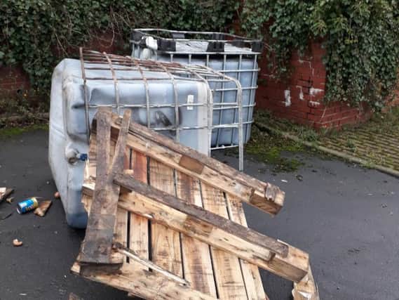 Two huge tanks of used engine oil were illegally dumped at West Holborn, off Commercial Road in South Shields.