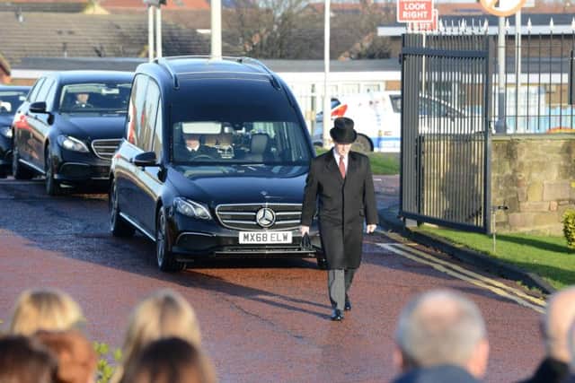 The cortege arriving at South Shields Crematorium.