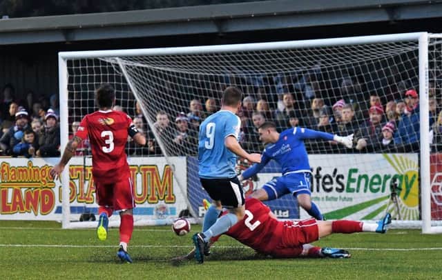Lee Mason scores against Scarborough.