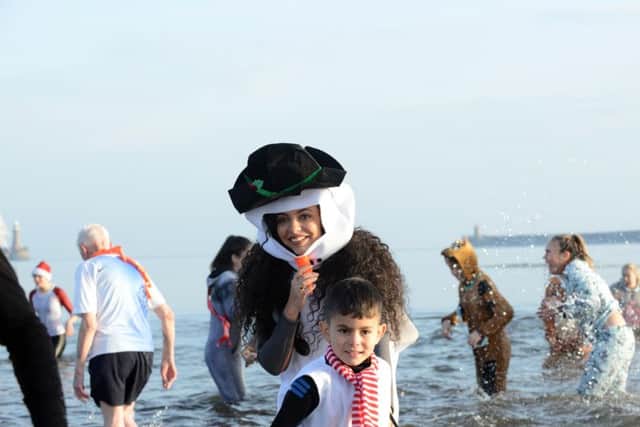 Little Mix star Jade Thirlwall with nephew Karl Thirlwall at the Cancer Connections Boxing Day Dip.