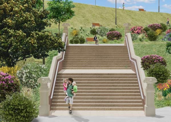 An image of how the grand staircase will look following restoration work.