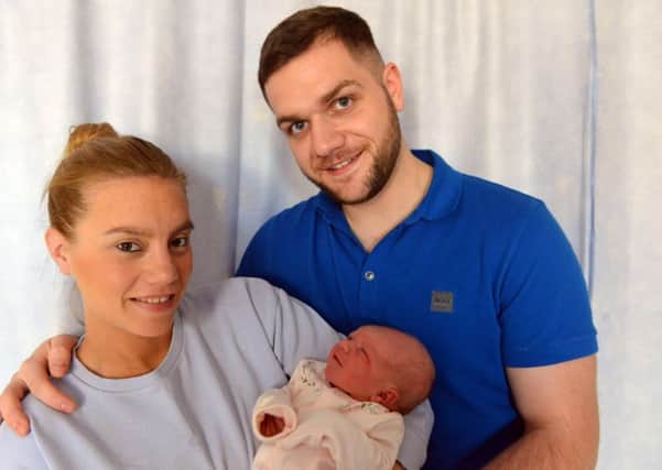 Delighted mum and dad Leigh and Daniel Callan with baby Evie.