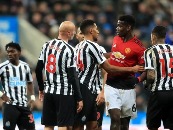 Jonjo Shelvey and Paul Pogba clashed during the game