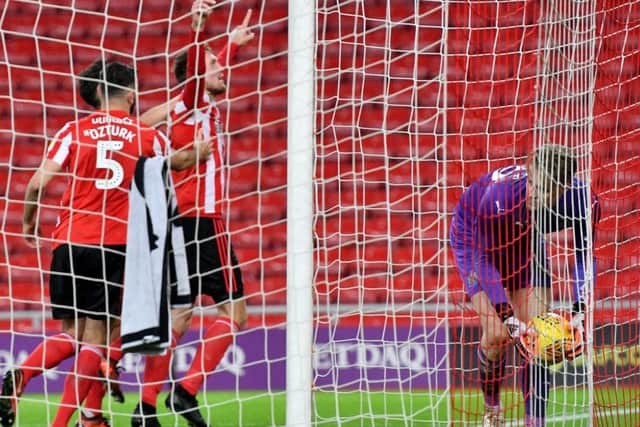 Charlie Wyke celebrates Sunderland's second goal.