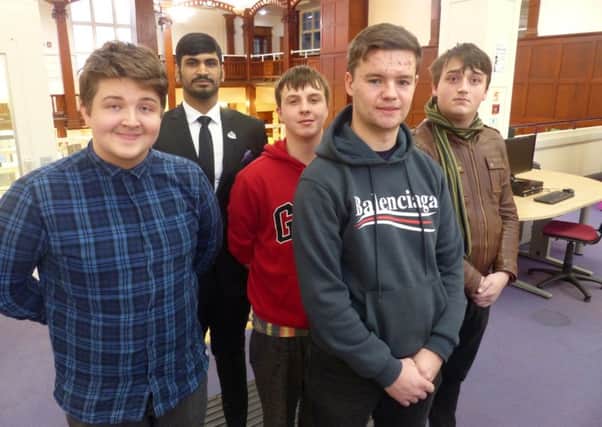 Matthew Laidler, front right, with, from left,  union executive members Oliver Keogh, Ahmed Al Shamsi, Connor Wright, and Evan Thompson.