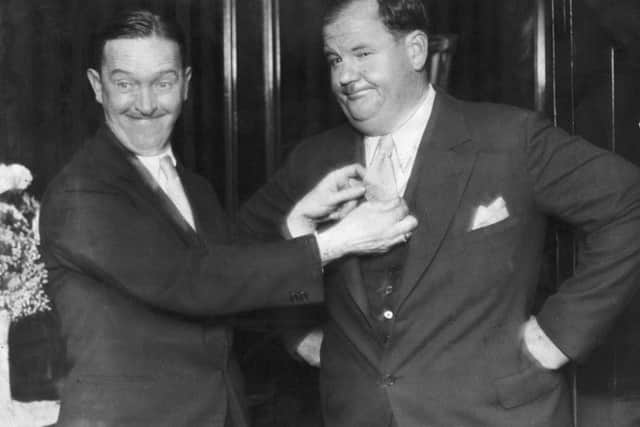 Stan Laurel and Oliver Hardy on a visit to Leeds.
