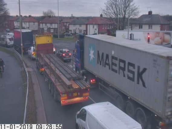 Traffic was left queuing up John Reid Road following the crash. Photo from a camera from the North East Combined Authority Traffic Cameras.