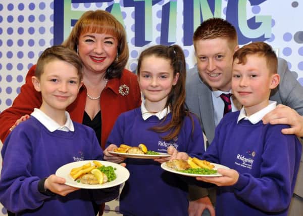 Sharon Hodgson MP joins pupils, left to right, Lee Jay, Aimee Gray and Logan Goodchild, at Ridgeway Primary Academy, South Shields, with headteacher Michael McCarthy.