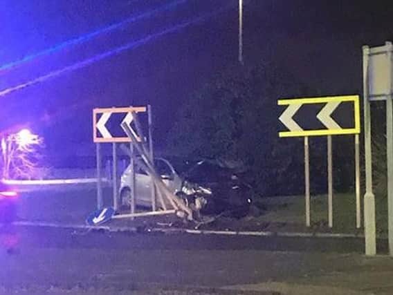 One car crashed into the roundabout on the John Reid Road.
Photo by James Brown Sinclair.