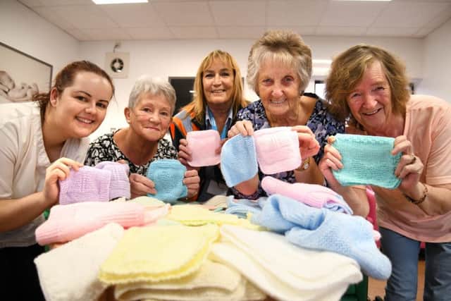 The group recently delivered their knitted gifts to the Special Care Baby Unit at the Queen Elizabeth Hospital in Gateshead.
(L-R) Lisa Wheatley from the Special Care Baby Unit, Thelma Ramm, Jackie Carr, Resident Liaison Officer at ENGIE, Margaret Woodthorpe and Linda Pennock.