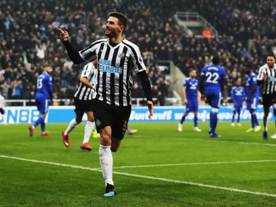 Fabian Schar celebrates his first goal against Cardiff.