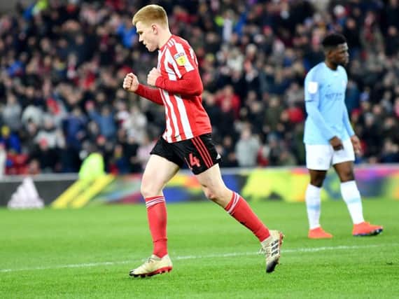 Duncan Watmore celebrates his goal in the 2-0 win over Manchester City Under-21s.