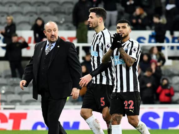 Rafa Benitez, Fabian Schar and DeAndre Yedlin. (Pic: Frank Reid)
