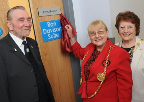 Family fun day for residents in Horsley Hill. Ron Davison with Mayor Fay Cunningham and mayoress Stella Matthewson of the opening of the Ron Davison suite