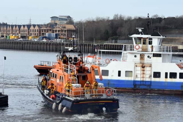 The lifeboat approaches the Spirit of the Tyne Shields Ferry.