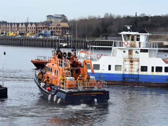 The lifeboat approaches the Spirit of the Tyne Shields Ferry.