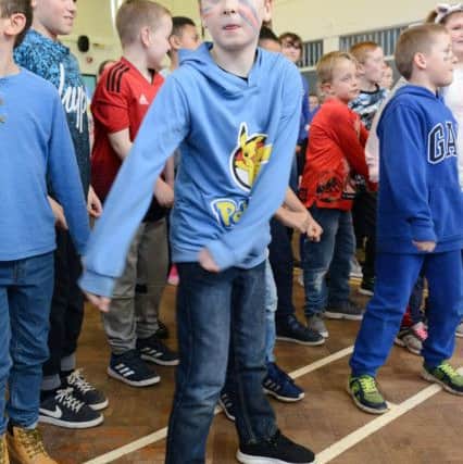 Epinay School pupils taking part in a Zumba for World Cancer. Picture by FRANK REID