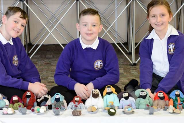 Cleadon Church of England Academy charter school pupils (left to right) Matthew Blower, Adam Coatsworth and Aimee Lowes depicting the Last Supper.