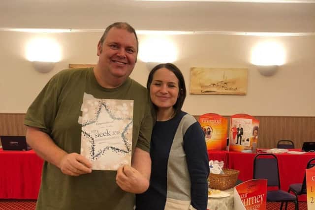 Shaun Sheldon with Slimming World consultant Davina Smith. 
Shaun has been recognised with a Slimming World award for shedding more than 5st.