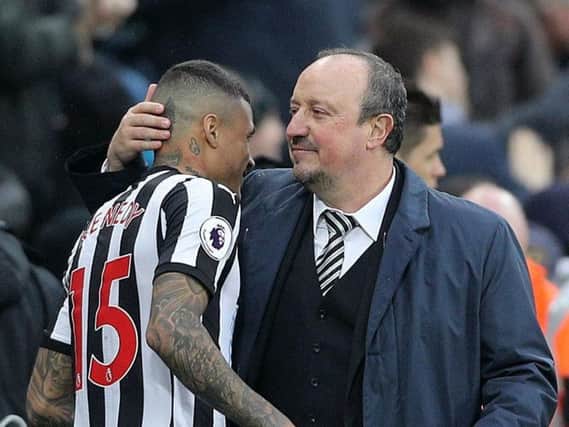 Newcastle boss Rafa Benitez with Kenedy last season, when the player's performance was one of the catalysts to survival.