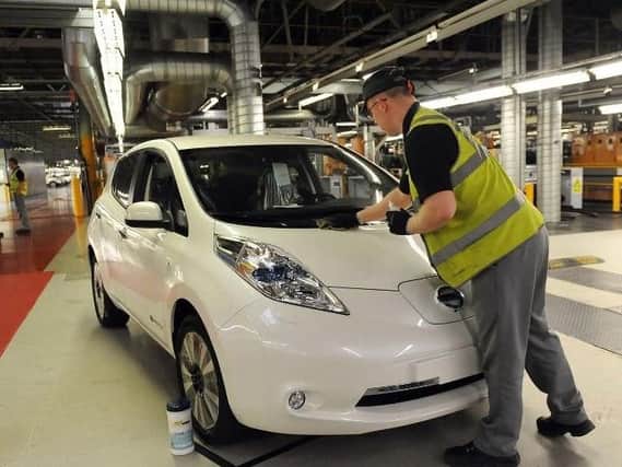 A Nissan Leaf on the production line in Sunderland