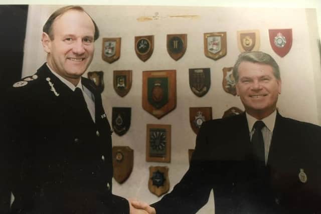 Thomas Parker with former Northumbria Police Chief Constable John Stevens, now Lord Stevens, as he retired