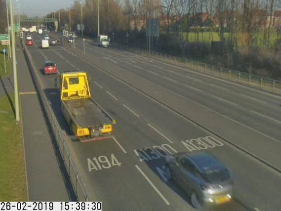A screenshot from the North East Traffic Live cameras showing traffic heading for John Reid Road.