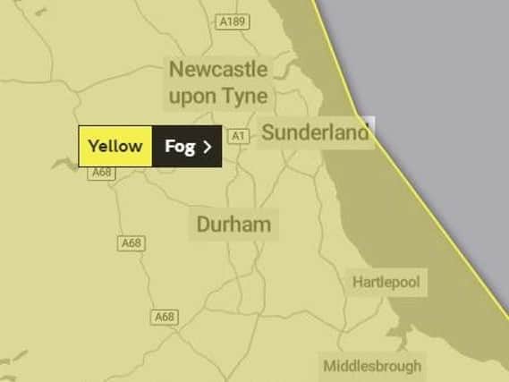Yellow weather warning for fog in region. Picture by Met Office