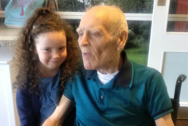 Five-year-old Gracie Jones meets 87-year-old Jimmy Taylor at Willowdene in Hebburn.