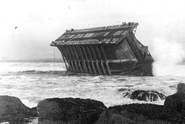 Towards the end of the 1914-18 war the dock gate was being towed off the mouth of the river Tyne when it broke loose and submerged at Trow Rocks.