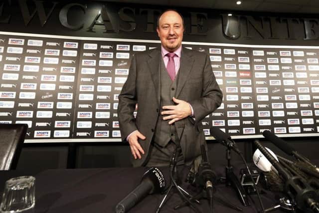 Rafa Benitez is unveiled at Newcastle three years ago.