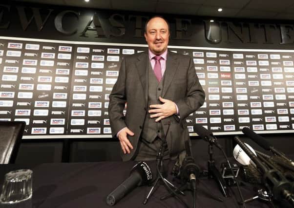 Rafa Benitez is unveiled at Newcastle three years ago.