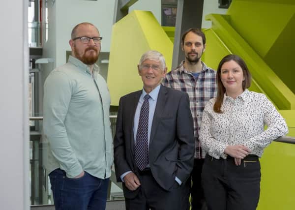 Coun John Anglin (second left) joins Shoptimised founders John Cave and John Oram and Sintons' Lucy Carlin