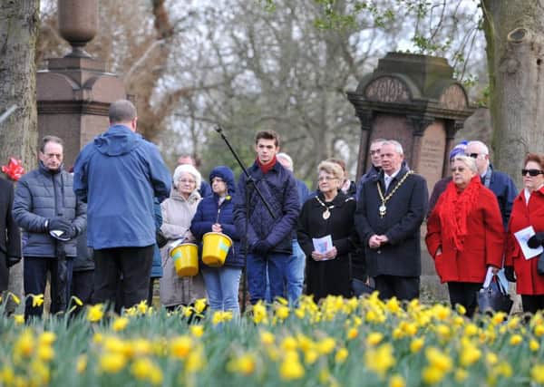The Deputy Mayor Coun Norman Dick marks the 150th anniversary of the opening of Jarrow Cemetery.