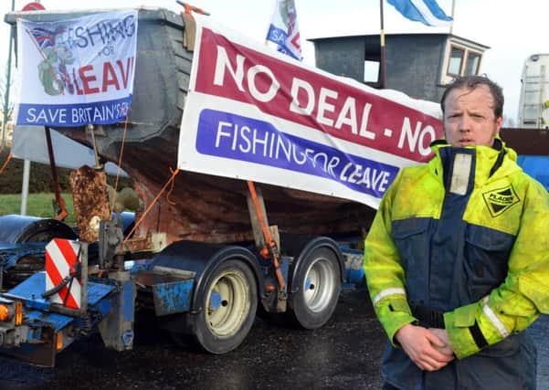 Brexit fishing protest through Jarrow town centre. Organiser Aaron Brown
